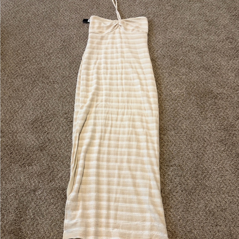 Fashion Nova Strapless Cream and White Maxi Dress